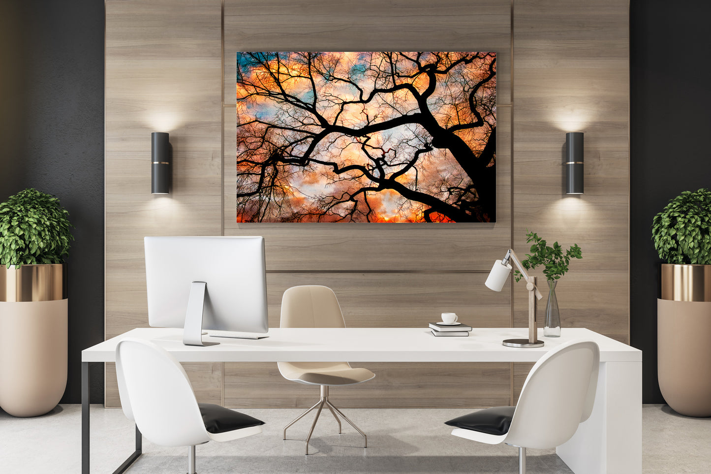 Tree Photography, Elm Tree, Winter Tree Silhouette At Sunset, Nature Photography, Orange Black Wall Art, Bare Tree Art Print, Old Tree