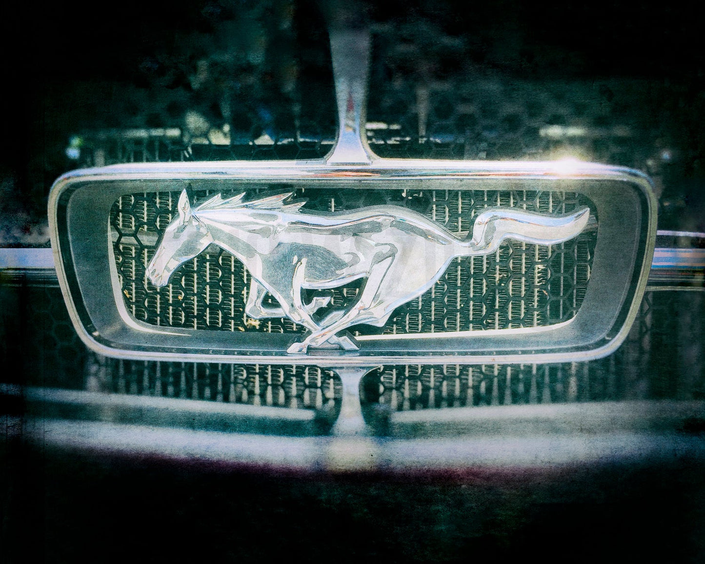 Classic Ford Mustang grill emblem, muscle car, , car photo, car art, chrome, classic car, usa, sports car, car photograph,