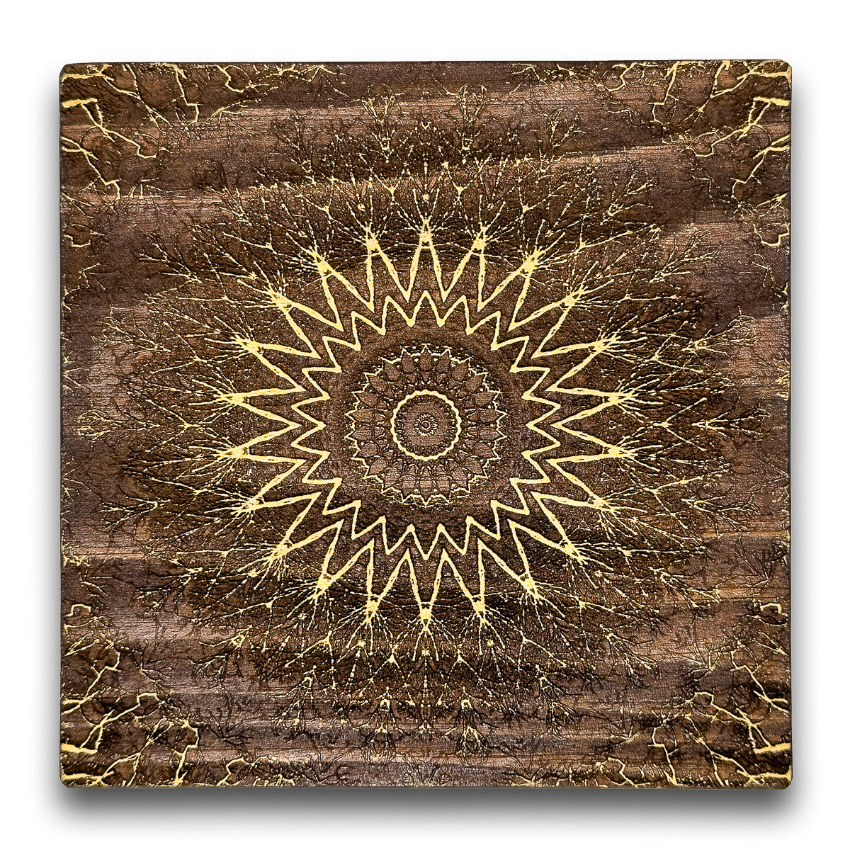 Gold and brown painted Laser engraved tree kaleidoscope/mandala