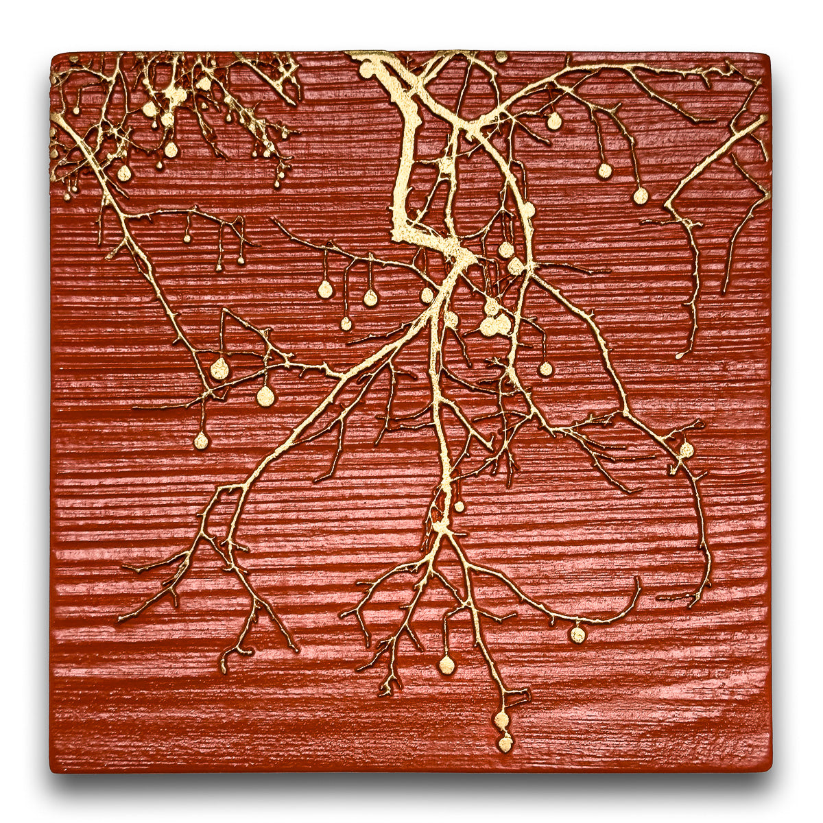 Gold and red sycamore silhouette Laser engraving