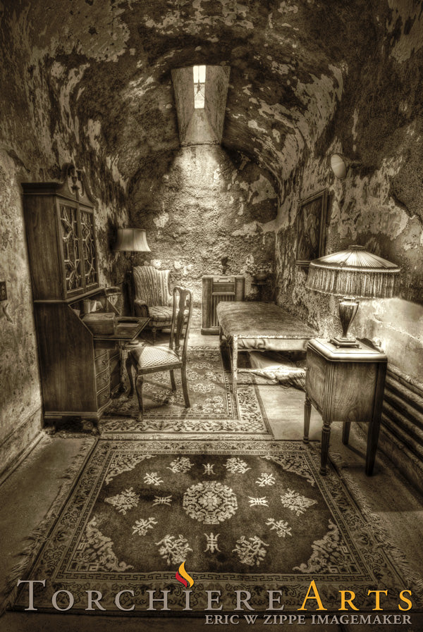 Eastern State Penitentiary, Al Capone's Prison Cell, Philadelphia, Eerie Haunted Black and White Fine Art Photograph 8x12 Print, HDR