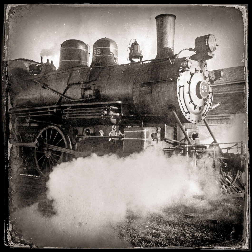 Vintage Style Steam locomotive #98 Wilmington Western Railroad toned black and white photograph