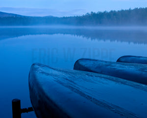 Maine Woods, Blue Wall Art, Canoe Art, Misty Lake, Dreamy Lake Photograph, North Woods Baxter State Park Fine Art Photograph,  Print